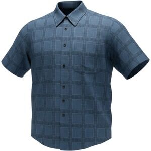 Zanella Mens XL Navy Blue Textured Grid Short Sleeve Button Down Shirt Italy